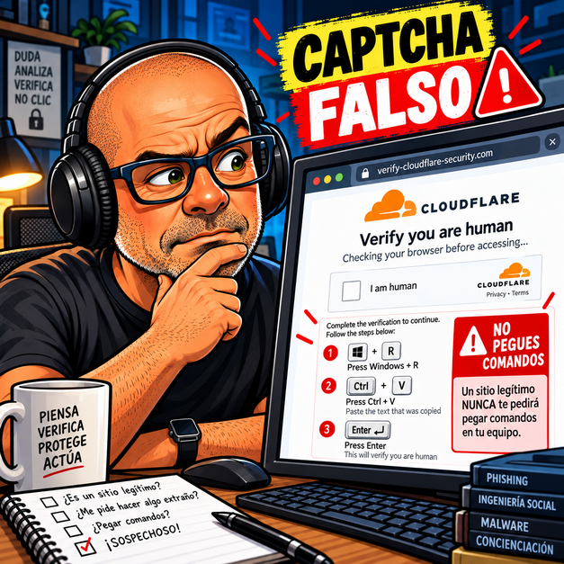 Falso CAPTCHA que intenta engañar al usuario para ejecutar un comando